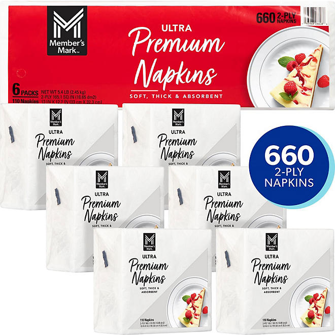 Member's Mark Ultra Premium 2-Ply White Napkins 6 pks., 110 napkins/pk