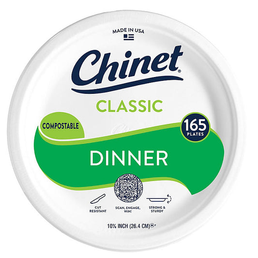 Chinet Classic Dinner Paper Plates, 10.375", 165 ct