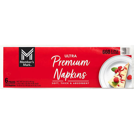 Member's Mark Ultra Premium 2-Ply White Napkins 6 pks., 110 napkins/pk
