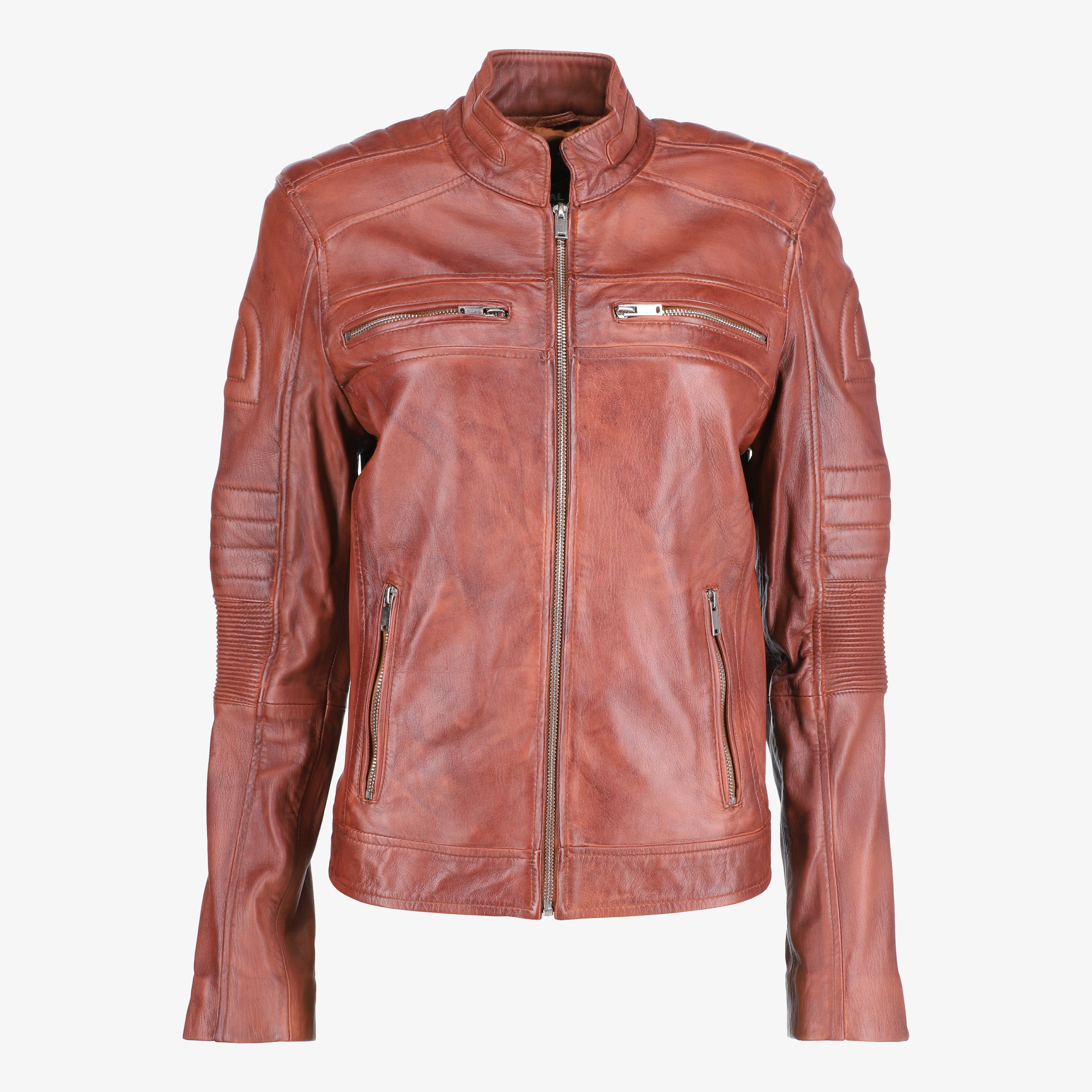 Women Cafe Racer Brown Leather Jacket