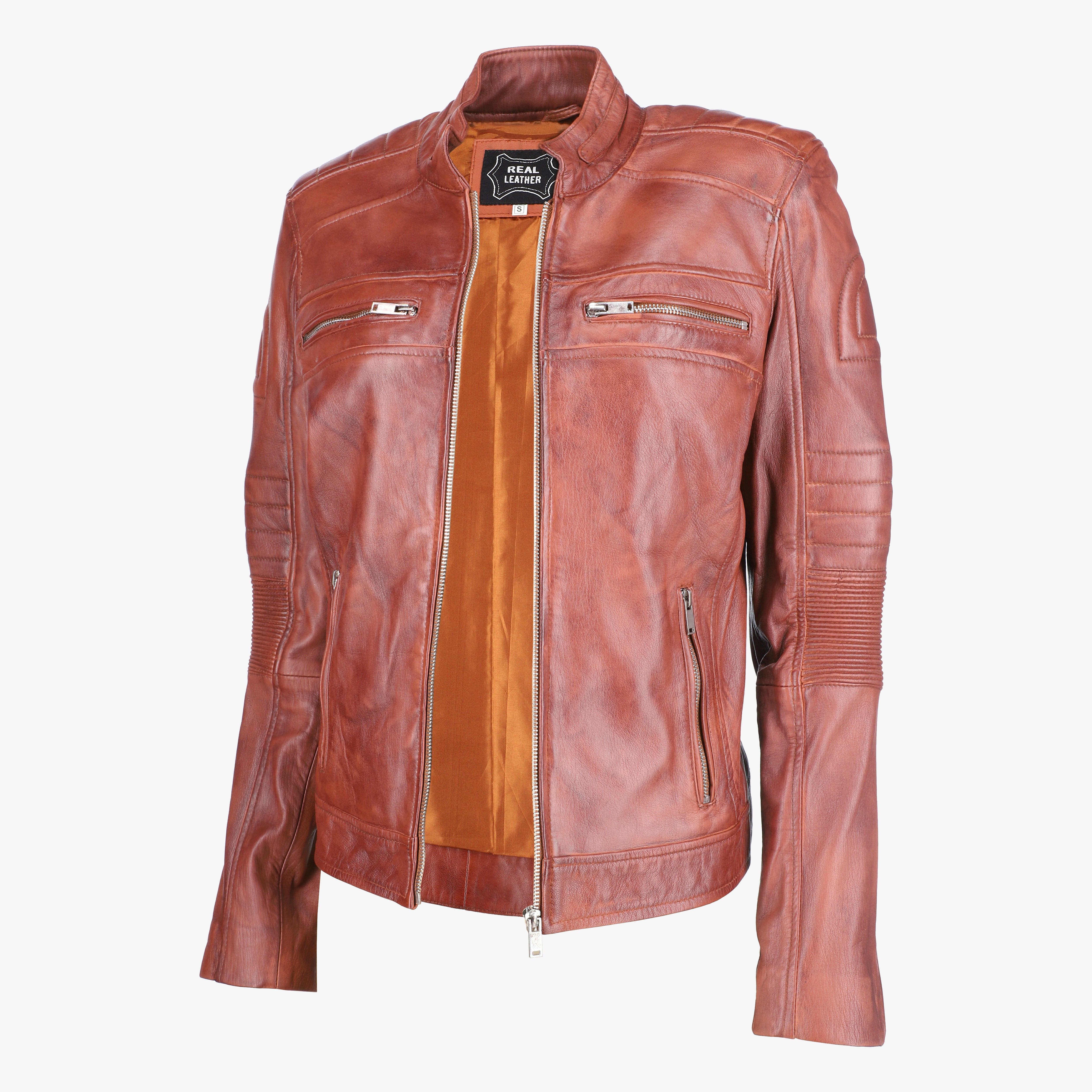 Women Cafe Racer Brown Leather Jacket