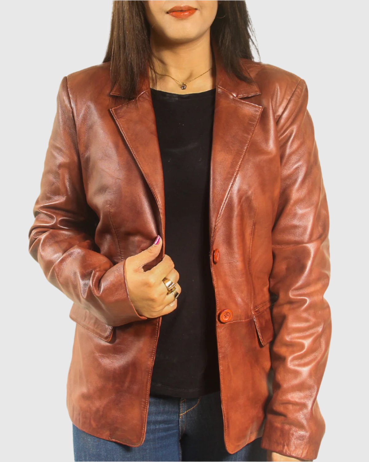 Women Brown Leather Blazer