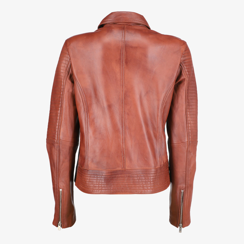 Women Asymmetrical Zip-up Brown Leather Jacket