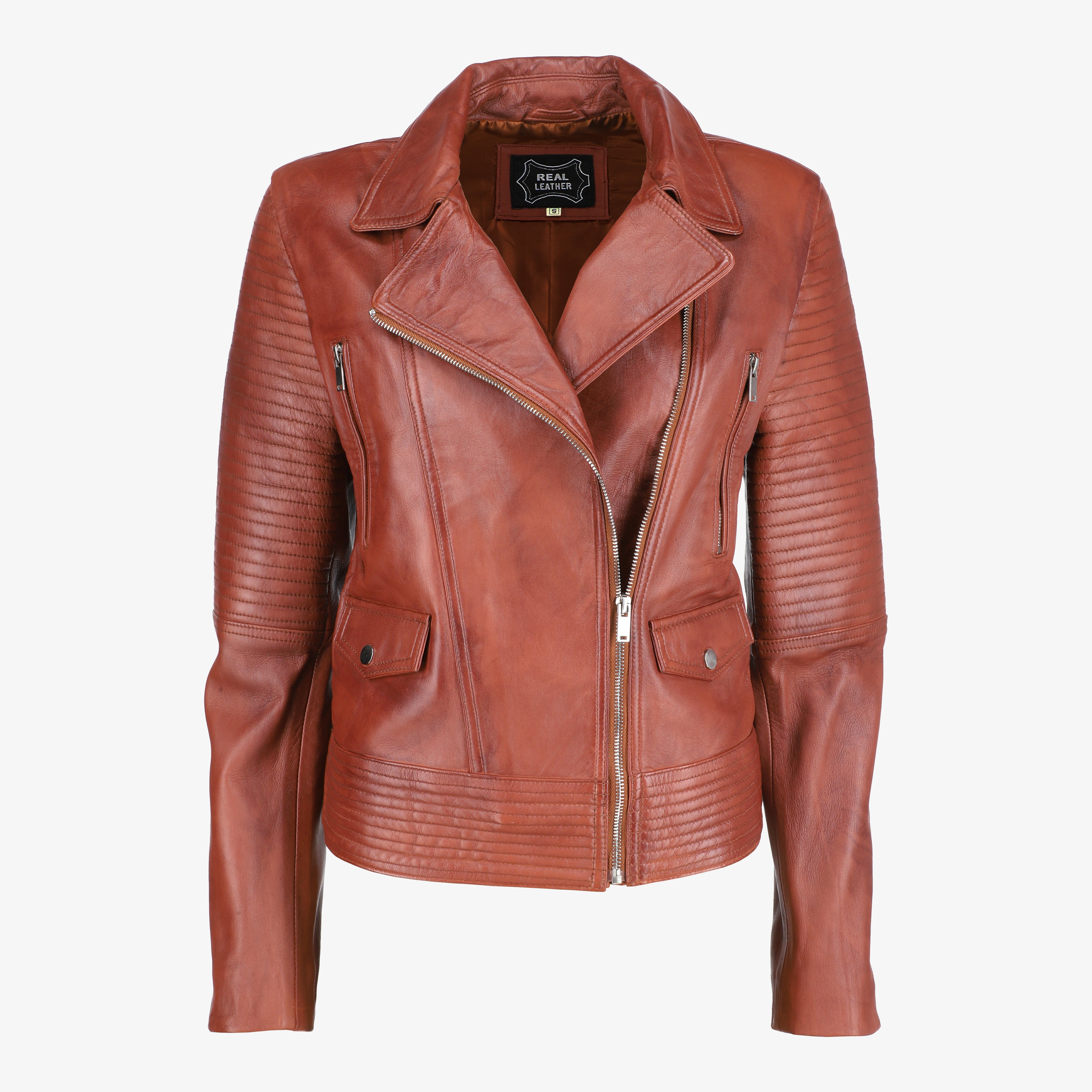 Women Asymmetrical Zip-up Brown Leather Jacket – Fiadrop
