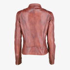 Women Shoulder Pad Brown Leather Jacket