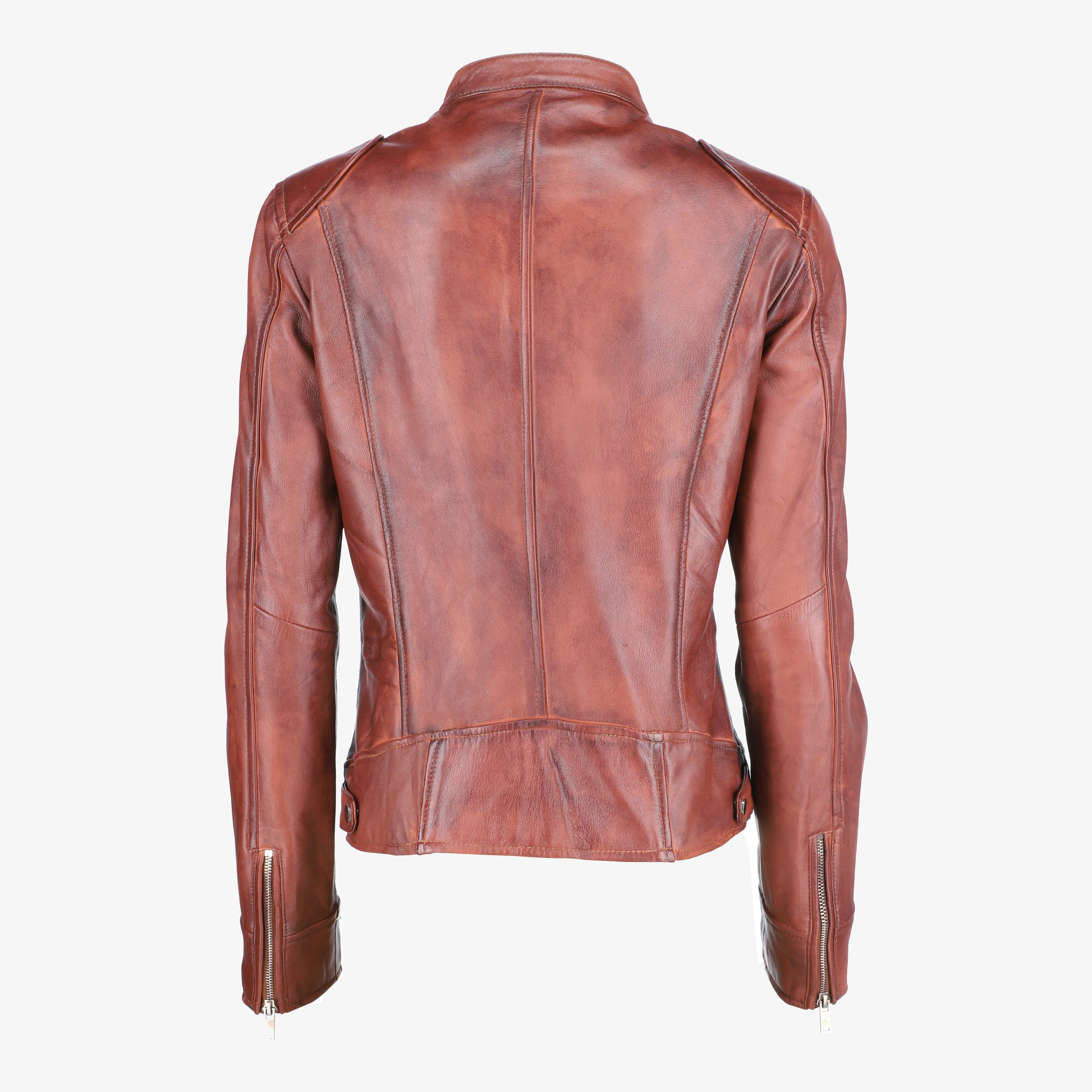 Women Shoulder Pad Brown Leather Jacket