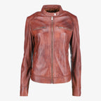 Women Shoulder Pad Brown Leather Jacket