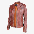 Women Shoulder Pad Brown Leather Jacket